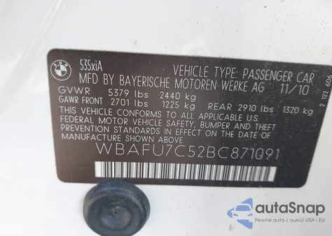 2011 BMW 535 Xi z USA, uszkodzony, nr VIN WBAFU7C52BC871091